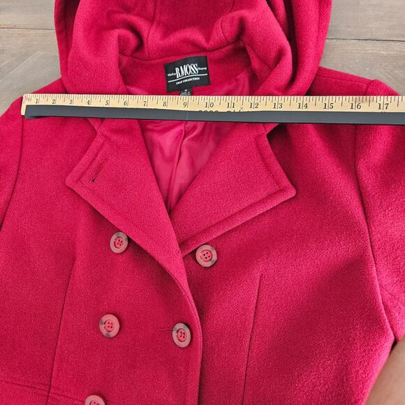 B. MOSS Coat Womens MEDIUM Red Wool Pea Hood - Picture 11 of 13